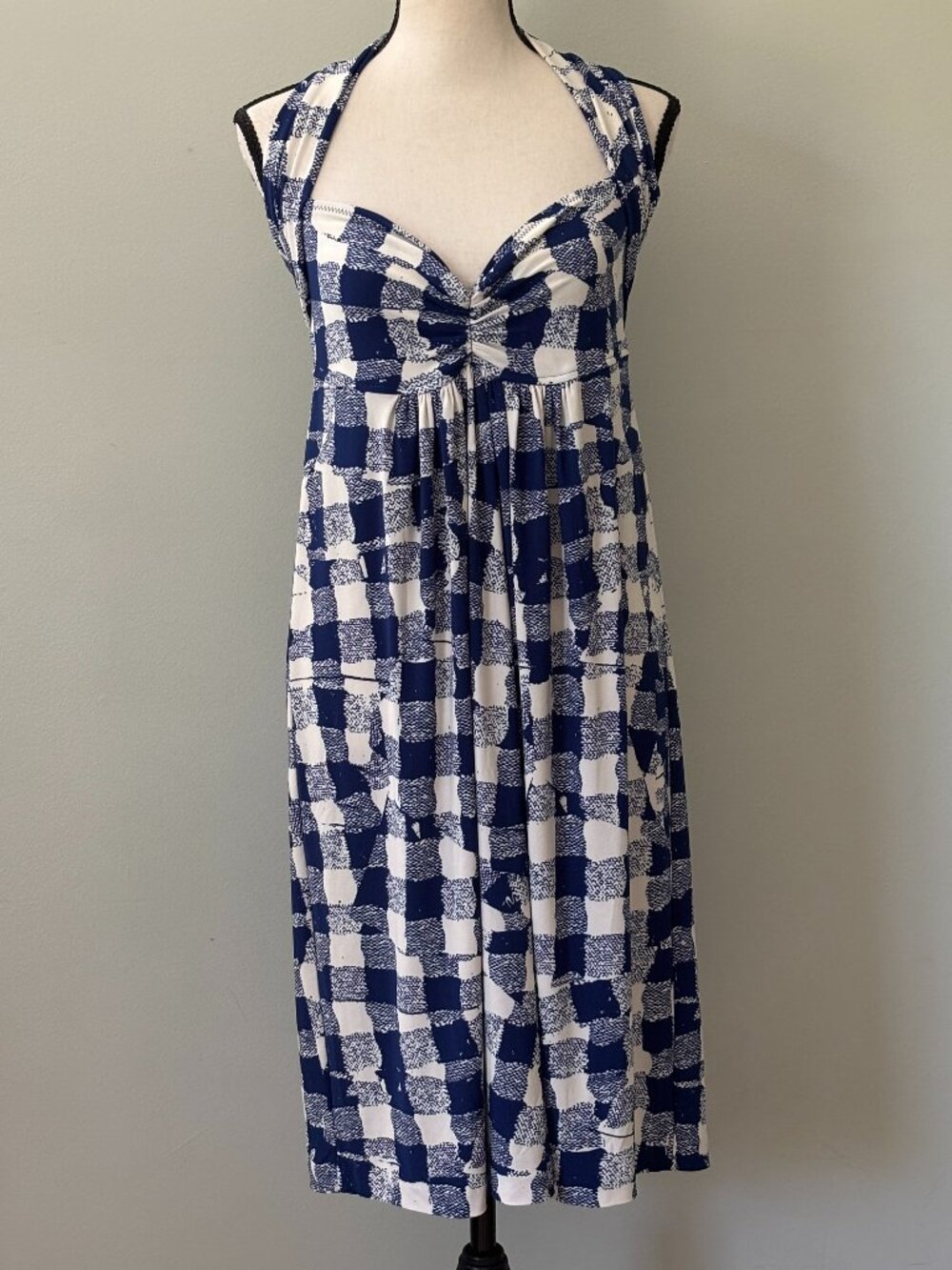 KamaliKulture by Norma Kamali Blue Check Halter Dress Like New